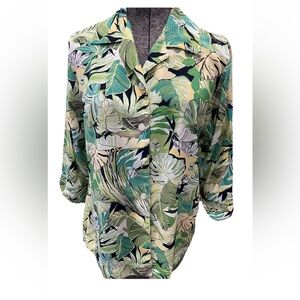 Nikki 90s VTG Hawaiian print green‎ leaves ladies size 10 3/4 sleeve polyester